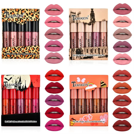 5Pcs/Set Waterproof Lipstick Sexy Halloween Lip Stick Matte Velvet Lipsticks Lips Makeup Cosmetics Labiales Matte
