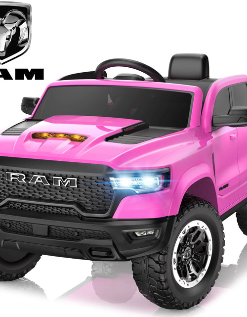 Load image into Gallery viewer, RAM 1500 Ride on Car Toy for Kids, 12V Powered Ride on Truck Toy with Remote Control, 4 Wheel Suspension, Safety Belt, Music, Bluetooth, LED Lights, Electric Cars for 3-5 Yrs Boy Girl, Pink
