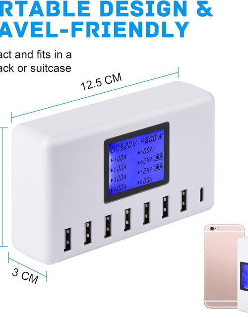 Load image into Gallery viewer, 60W 12A 8-Port USB Charging Station - Multi Port USB Hub Charger with LCD Display - Compatible with Iphone, Ipad, Samsung, Kindle, Tablet, Bluetooth Earbuds and More
