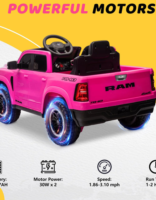 Load image into Gallery viewer, RAM 1500 Ride on Car Toy for Kids, 12V Powered Ride on Truck Toy with Remote Control, 4 Wheel Suspension, Safety Belt, Music, Bluetooth, LED Lights, Electric Cars for 3-5 Yrs Boy Girl, Pink

