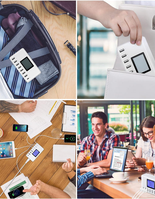 Load image into Gallery viewer, 60W 12A 8-Port USB Charging Station - Multi Port USB Hub Charger with LCD Display - Compatible with Iphone, Ipad, Samsung, Kindle, Tablet, Bluetooth Earbuds and More
