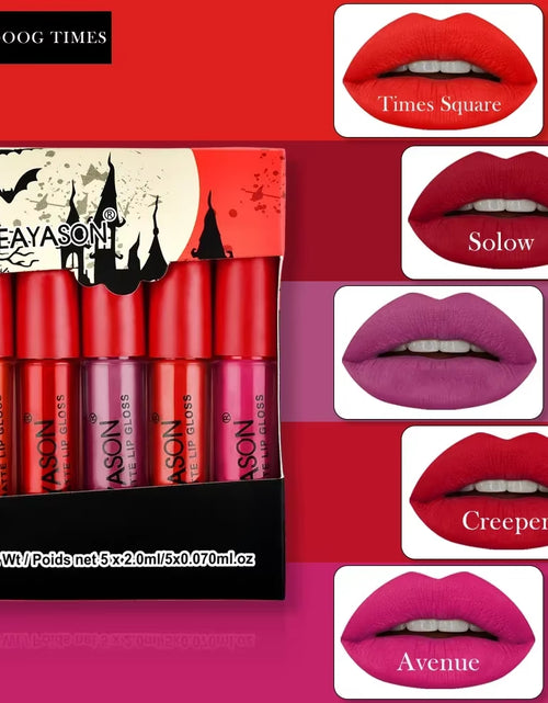Load image into Gallery viewer, 5Pcs/Set Waterproof Lipstick Sexy Halloween Lip Stick Matte Velvet Lipsticks Lips Makeup Cosmetics Labiales Matte
