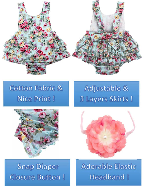 Load image into Gallery viewer, Baby Girl'S Floral Print Ruffles Romper Summer Clothes with Headband
