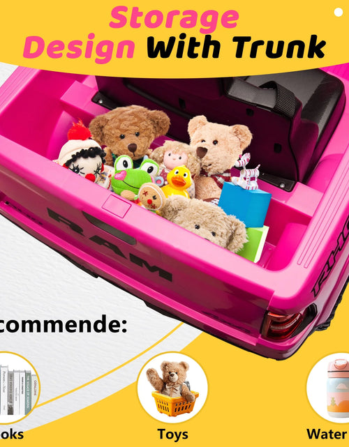 Load image into Gallery viewer, RAM 1500 Ride on Car Toy for Kids, 12V Powered Ride on Truck Toy with Remote Control, 4 Wheel Suspension, Safety Belt, Music, Bluetooth, LED Lights, Electric Cars for 3-5 Yrs Boy Girl, Pink
