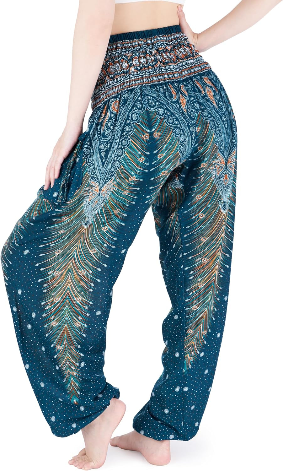 Women'S Smocked Waist Boho Flowy Yoga Harem Pants Hippie Clothes