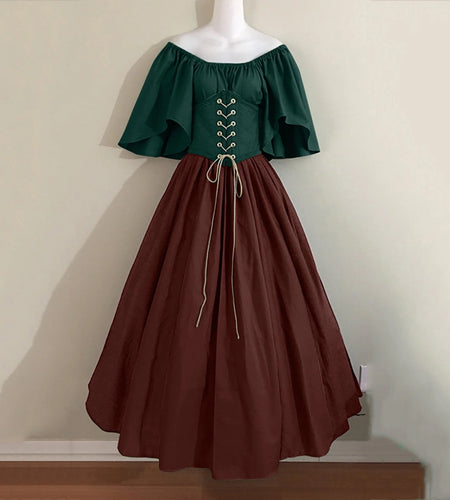 Womens Renaissance Faire Dresses Medieval Irish Traditional plus Size Dresses Ruffle over Dress Corset Retro Cosplay Gown