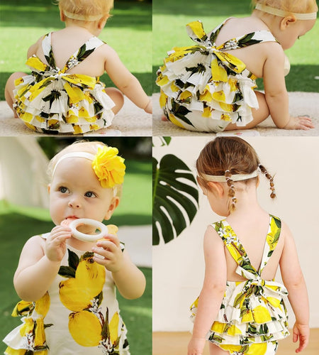 Baby Girl'S Floral Print Ruffles Romper Summer Clothes with Headband