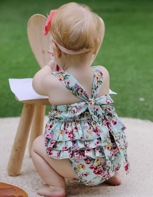 Load image into Gallery viewer, Baby Girl'S Floral Print Ruffles Romper Summer Clothes with Headband
